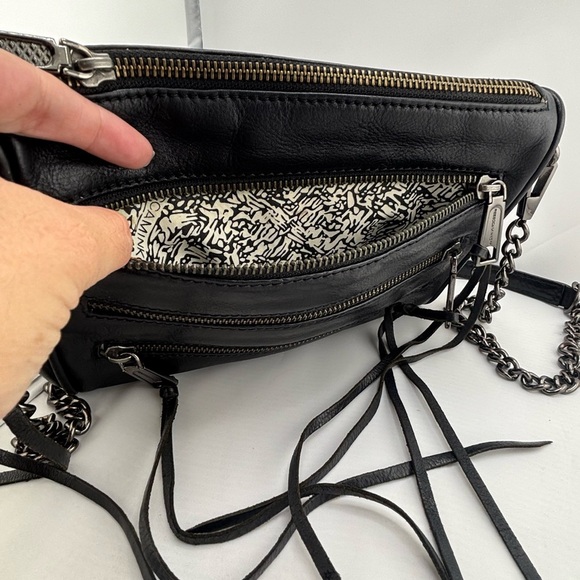 Rebecca Minkoff 3-Zip Front Leather Crossbody Bag Black Gunmetal - Picture 3 of 15
